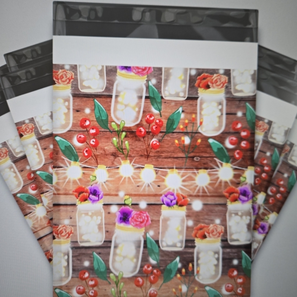 25 POLY MAILERS Floral Mason Jar Poly Mailers 10x13 25 Total